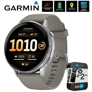 Garmin Venu 4 45mm GPS Smartwatch, Silver with Silver Gray Band +2YR Warranty Bundle