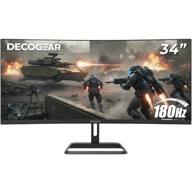 Deco Gear 34" Ultrawide Curved Gaming Monitor, 3440x1440, 180Hz, 1ms, HDR, Adaptive Sync