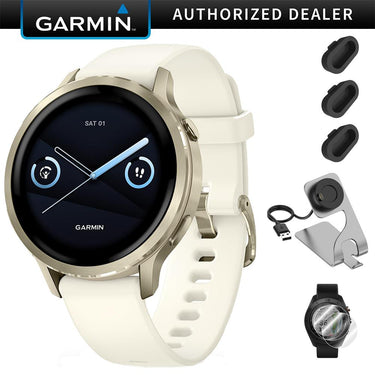 Garmin Venu 4 41mm GPS Smartwatch Lunar Gold Bundle + Dock Dust Covers Screen Guards