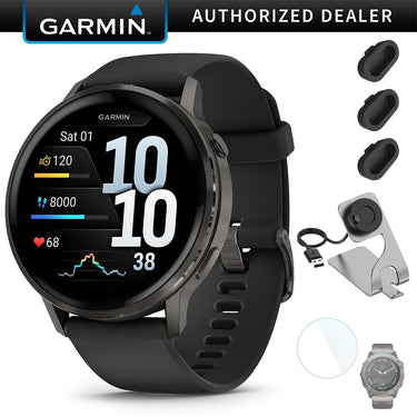 Garmin Venu 4 45mm GPS Smartwatch Slate w/ Black Bundle +Dock Dust Covers Screen Guards