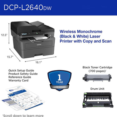 Brother Wireless Monochrome Multi-Function Laser Printer with Toner Twin Pack
