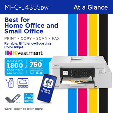Brother INKvestment 4355 Wireless All-in-One Inkjet Printer + Color Cartridges Bundle