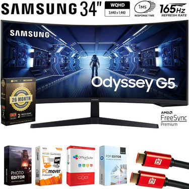 Samsung 34" Odyssey G55T WQHD Curved Gaming Monitor + 26 Months Protection Bundle