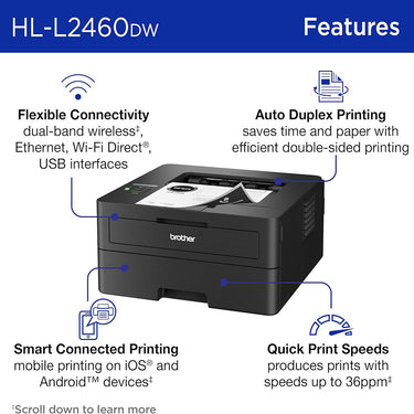 Brother HLL2460DW SOHO Laser Printer + 26 Months Protection Bundle