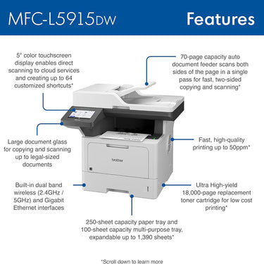 Brother Business Monochrome Laser All-in-One Printer + 26 Months Protection Bundle