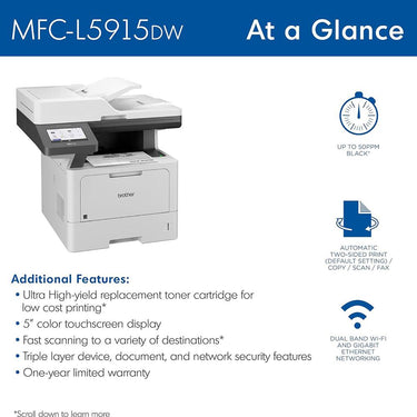 Brother Business Monochrome Laser All-in-One Printer + 26 Months Protection Bundle