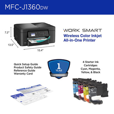 Brother Work Smart 1360 Wireless Color All-in-One Printer + 26 Months Protection Bundle