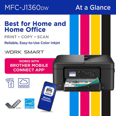 Brother Work Smart 1360 Wireless Color All-in-One Printer + 26 Months Protection Bundle