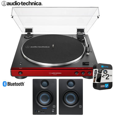 Audio-Technica AT-LP60XBT-RD Bluetooth Turntable + Eris 3.5BT Monitors + 2 YR Warranty Bundle