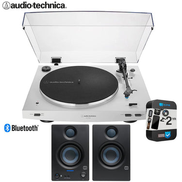 Audio-Technica AT-LP3XBT-WH Wireless Turntable + Eris 3.5BT Monitors + 2 YR Warranty Bundle