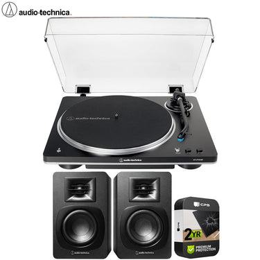 Audio-Technica Automatic Wireless Belt-Drive Turntable Silver + Speakers Bundle