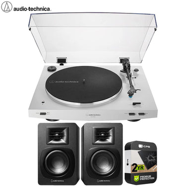 Audio-Technica Automatic Wireless Belt-drive Turntable White + Speakers Bundle