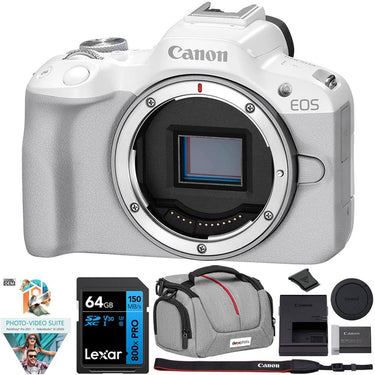 Canon EOS R50 Mirrorless Camera Body Only (White) 5812C002 + Accessories Bundle