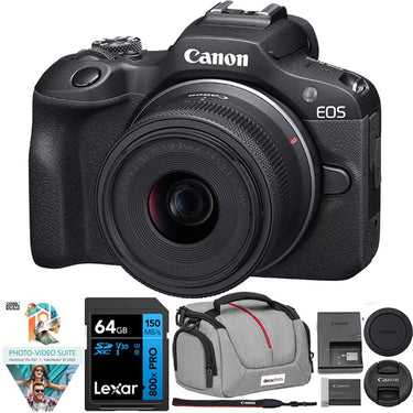 Canon EOS R100 Mirrorless Camera + RF-S18-45mm F4.5-6.3 Lens + 64GB Memory Bundle