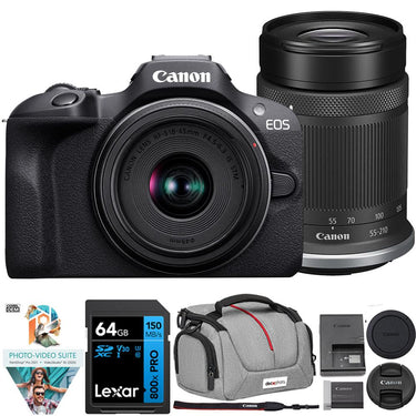 Canon EOS R100 Camera + RF-S 18-45mm F4.5-6.3 +RF-S 55-210mm F5-7.1 Lens + 64GB Bundle