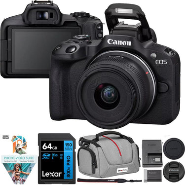 Canon EOS R50 Mirrorless Camera w/ RF-S 18-45mm F4.5-6.3 Lens + 64GB Memory Bundle