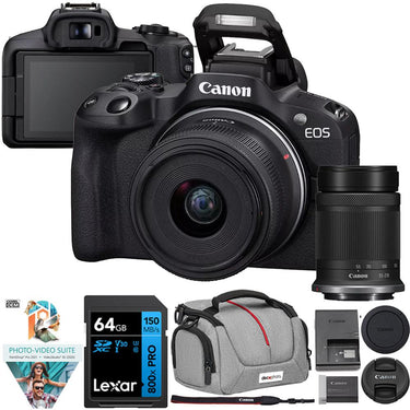 Canon EOS R50 Mirrorless Camera w/ 2 Lens Kit 18-45mm + 55-210mm + 64GB Memory Bundle
