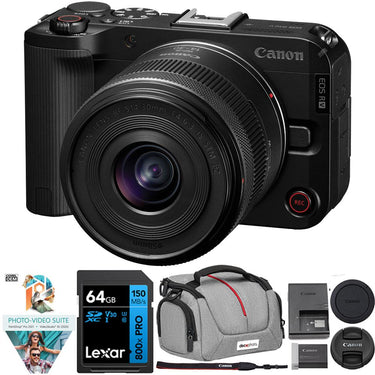Canon EOS R50 V Mirrorless Camera w/ RF S14-30mm F4-6.3 Lens Kit + 64GB Memory Bundle