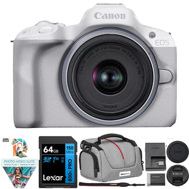 Canon EOS R50 Mirrorless Camera w/ RF-S 18-45mm F4.5-6.3 Lens + 64GB Memory Bundle