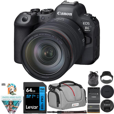 Canon R6 Mark II 24.2 MP Mirrorless Camera with 24-105mm Lens Kit + 64GB Memory Bundle