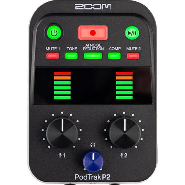 Zoom PodTrak P2 Dual USB Mic Portable Podcast Recorder with 2 Year Warranty