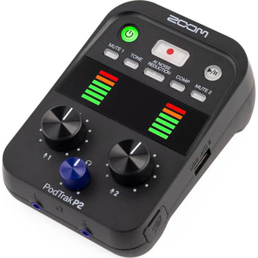Zoom PodTrak P2 Dual USB Mic Portable Podcast Recorder with 2 Year Warranty