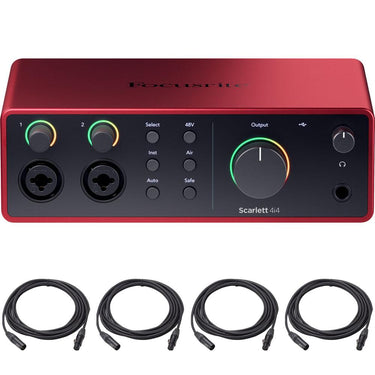 Focusrite Scarlett 4i4 4th Gen Audio Interface + 4x OnStage XLR to XLR Mic Cable