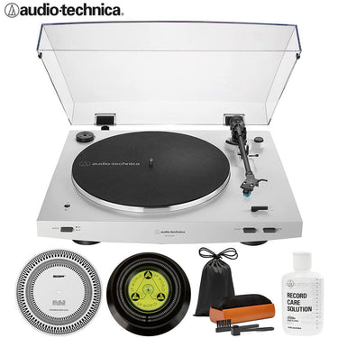 Audio-Technica AT-LP3XBT-WH Fully Automatic Wireless Belt-drive Turntable w/ Record Care Bundle