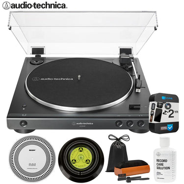 Audio-Technica AT-LP60XBT-BK Belt-Drive Bluetooth Turntable + 2YR Warranty + Record Care Bundle