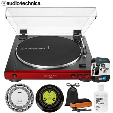Audio-Technica AT-LP60XBT-RD Belt-Drive Bluetooth Turntable + 2YR Warranty + Record Care Bundle