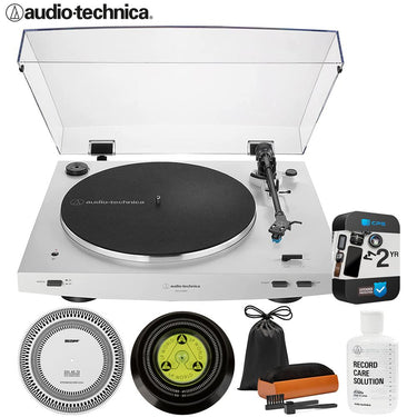 Audio-Technica AT-LP3XBT-WH Wireless Belt-drive Turntable + 2YR Warranty + Record Care Bundle