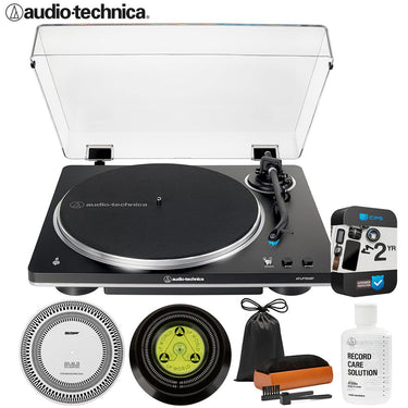 Audio-Technica AT-LP70XBT-BS Wireless Belt-Drive Turntable + 2YR Warranty + Record Care Bundle