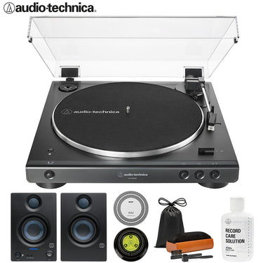 Audio-Technica AT-LP60XBT-BK Belt-Drive Bluetooth Turntable + Studio Monitors + Record Care Kit