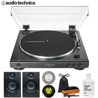 Audio-Technica Belt-Drive Turntable w/ Bluetooth & USB + Studio Monitors + Record Care Bundle