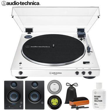 Audio-Technica AT-LP60XBT-WW Wireless Belt-Drive Turntable +Studio Monitors +Record Care Bundle