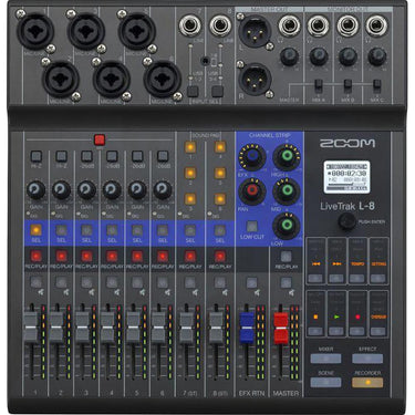 Zoom LiveTrak L-8 8-Channel Digital Mixer and Recorder w/ ZDM-1 Podcast Mic Bundle