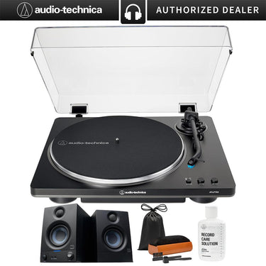 Audio-Technica Fully Automatic Belt-Drive Turntable, Black/Silver + Studio Monitors, Pair