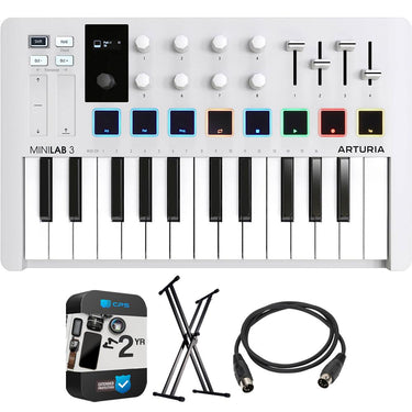 Arturia MiniLab 3 25-Key MIDI Controller Keyboard, White + 2 Yr Protection Pack