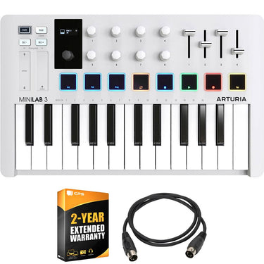 Arturia MiniLab 3 25-Key MIDI Controller Keyboard, White + MIDI Cable +2YR Warranty