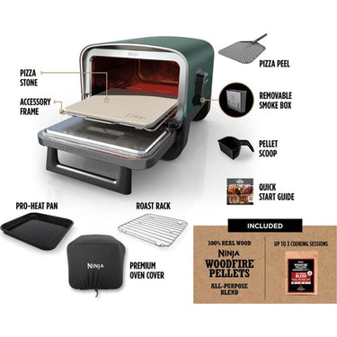 Ninja Woodfire 8-in-1 Outdoor Smoker Pizza Oven with 5 Pizza Settings, Green