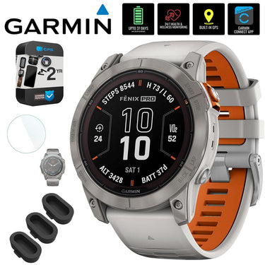 Garmin Fenix 7X Pro Solar, Sapphire, Titanium, Gray/Orange w/ 2 YR Warranty Kit