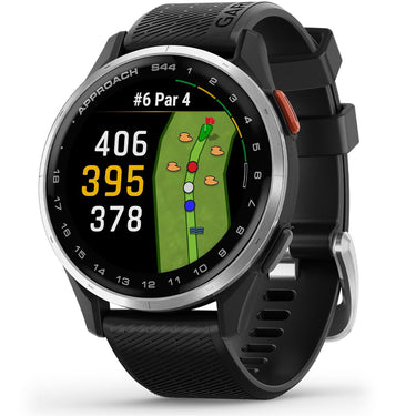 Garmin  Approach S44 GPS Golf Smartwatch, Silver Aluminum Bezel w/ Black Silicone Band