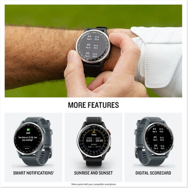 Garmin  Approach S44 GPS Golf Smartwatch, Silver Aluminum Bezel w/ Black Silicone Band