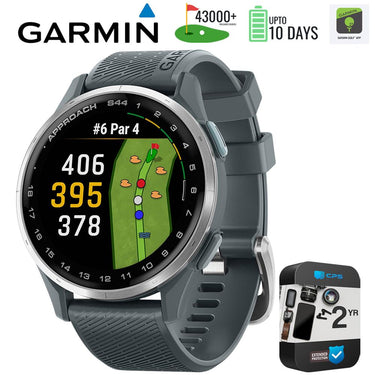 Garmin Approach S44 GPS Golf Smartwatch, Silver Aluminum Bezel + 2 YR Warranty Bundle