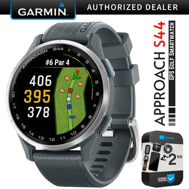 Garmin Approach S44 GPS Golf Smartwatch, Silver Aluminum Bezel + 2 YR Warranty Bundle