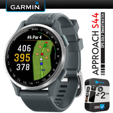 Garmin Approach S44 GPS Golf Smartwatch, Silver Aluminum Bezel + 2 YR Warranty Bundle