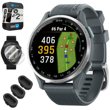 Garmin Approach S44 GPS Golf Smartwatch, Silver Aluminum Bezel + 2 YR Warranty Bundle
