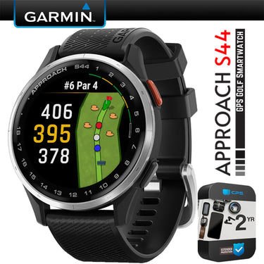 Garmin Approach S44 GPS Golf Smartwatch, Silver Aluminum Bezel + 2 YR Warranty Bundle