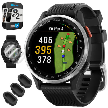 Garmin Approach S44 GPS Golf Smartwatch, Silver Aluminum Bezel + 2 YR Warranty Bundle