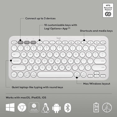 Logitech Core Pebble Keys 2 K380S Wireless Keyboard in Tonal White - 920-011776